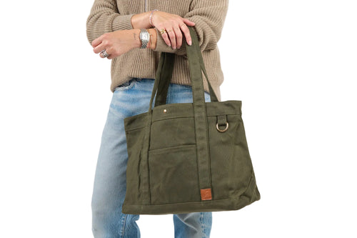 Timeless Waxed Canvas Tote - Olive Green